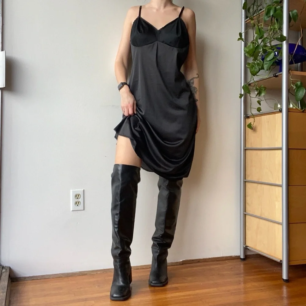Vintage black midi slip dress - Picture 1 of 8